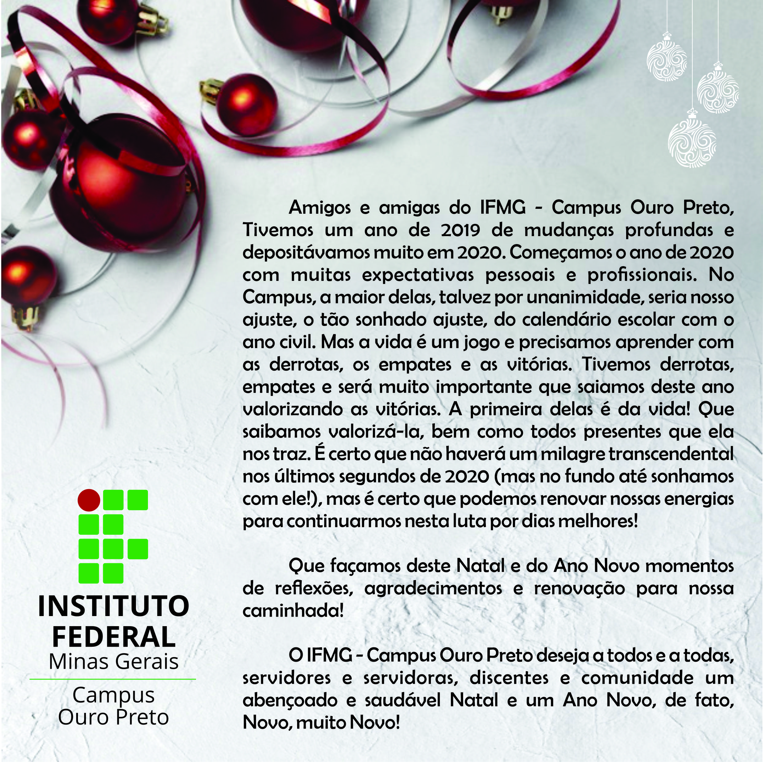 Mensagem de Natal e Ano Novo para comunidade do IFMG - Campus Ouro Preto —  Instituto Federal de Minas Gerais Campus Ouro Preto