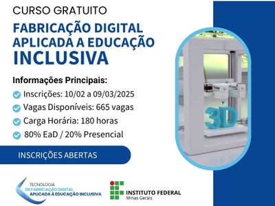 Inscrições abertas. Curso será ofertado na modalidade semi-presencial